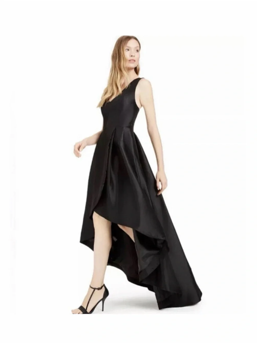 Calvin Klein Black High-Low Satin Gown